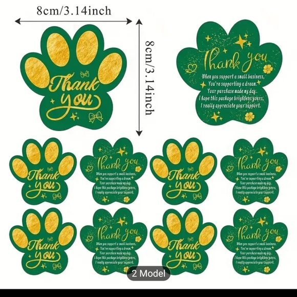 50 Green and Gold Paw Print Thank You Cards - Picture 3 of 4